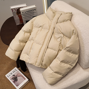 复古黄色立领短款羽绒服女2025冬季新款加厚保暖美拉德面包服外套