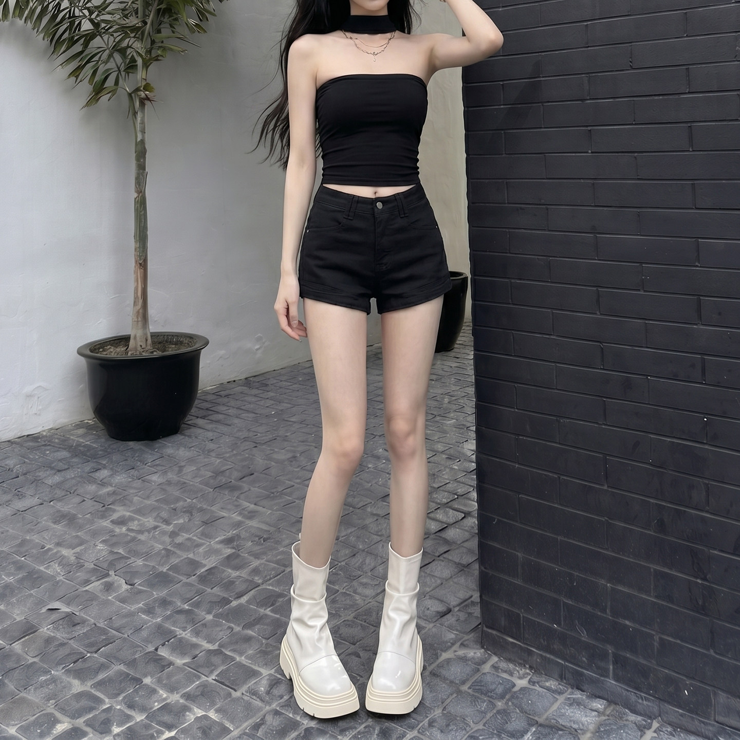 黑色高腰直筒牛仔裤女2026夏季新款修身显瘦休闲风拉链款潮流短裤