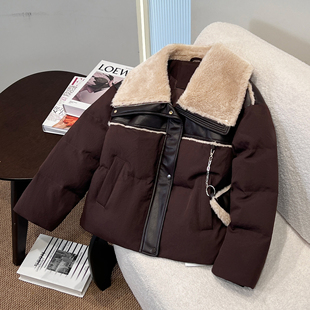 咖色高级感毛领保暖羽绒服女2025冬季新款设计感鸭绒加厚短款外套