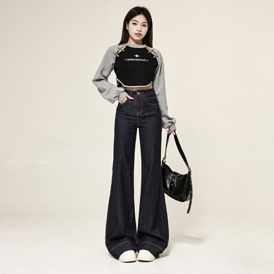 丹宁蓝微喇叭牛仔裤女2025新款