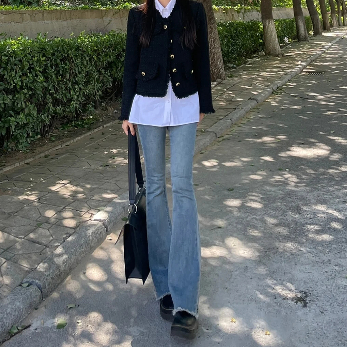 2025新款美式复古微喇牛仔裤女高腰紧身显瘦拖地长裤子ins马蹄裤