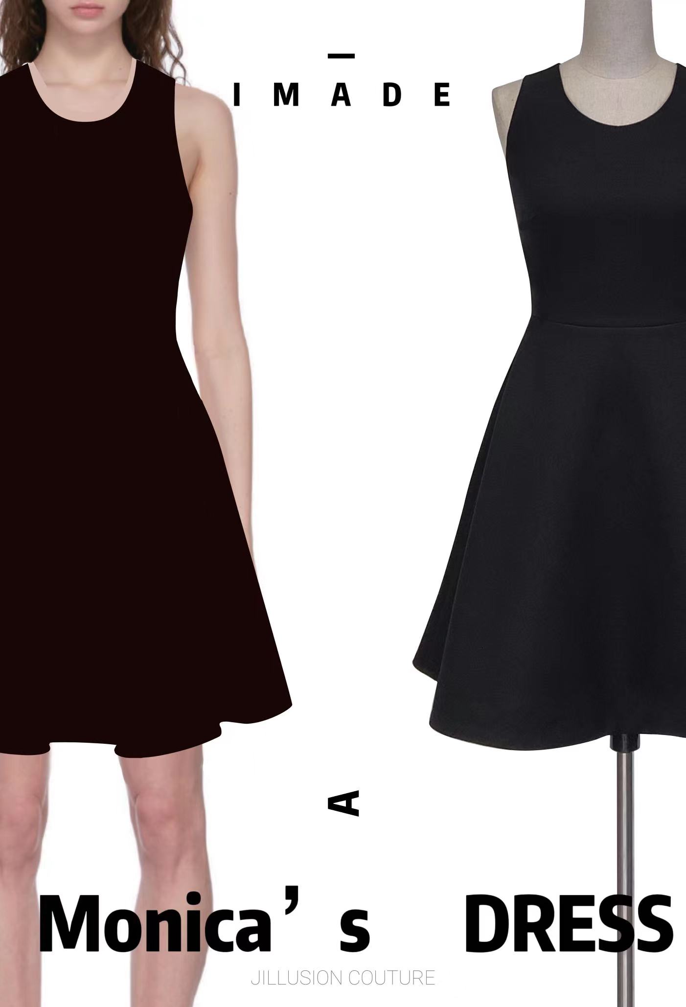 老友记同款硬挺有型黑无袖A字裙