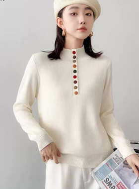 2025新款韩版宽松显瘦圆领长袖一体绒针织衫女百搭休闲毛衣上衣