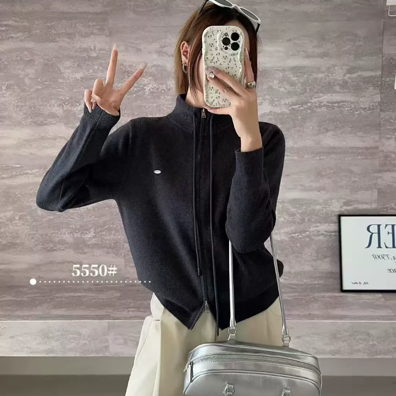 2025新款韩版宽松显瘦立领软糯针织衫外套拉链款毛衣开衫女