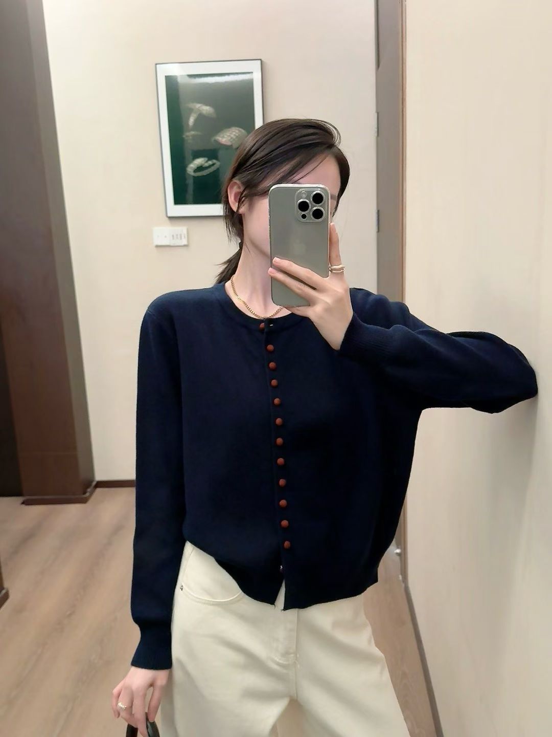 欧货简约气质显瘦羊毛针织开衫25早秋新款复古单排扣小个子短外套