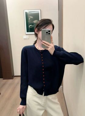 欧货简约气质显瘦羊毛针织开衫25早秋新款复古单排扣小个子短外套