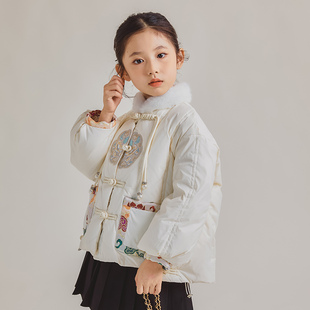 女童国风羽绒服冬季2025新款中大童中式汉服儿童外套加厚女孩短款