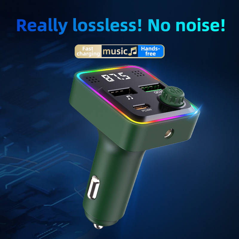 车载蓝牙mp3免提通话Type-c+PD30W快充aux音频转换器汽车FM发射器