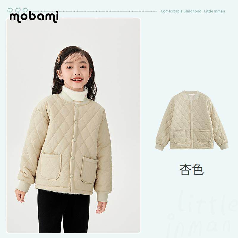摩芭米男女童轻薄棉服外套棒球服2026秋冬中大童V领休闲外套