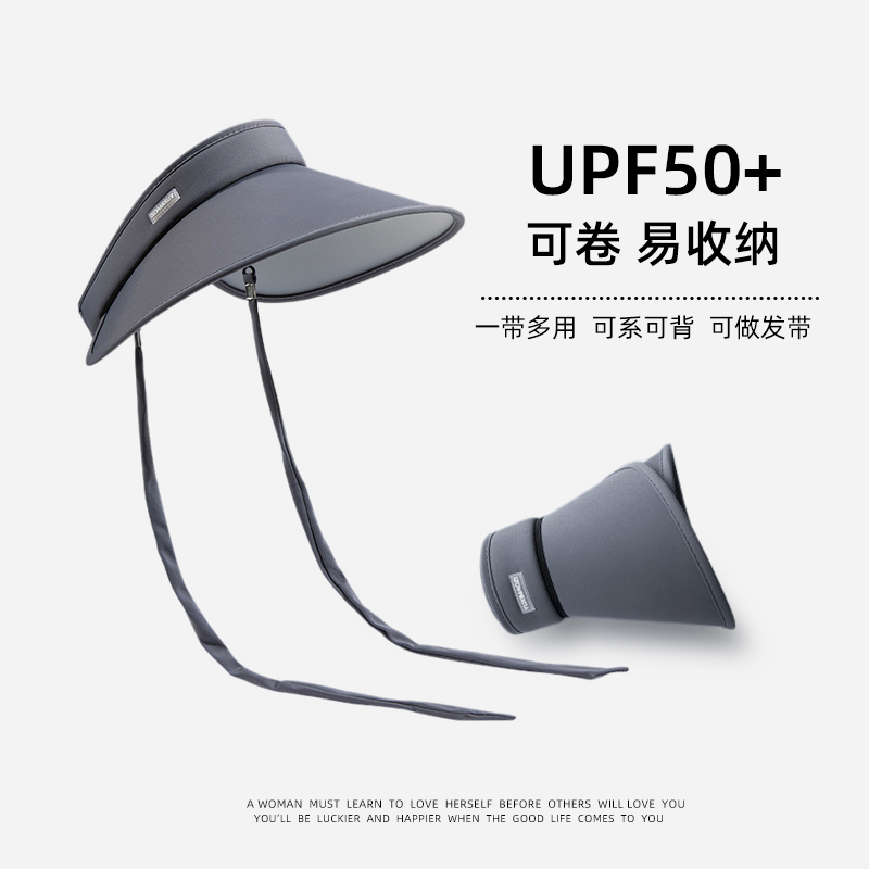 大帽檐全脸防晒帽子UPF50+双层空顶帽防风绳户外遮阳帽女遮脸飘带