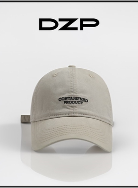 DZP简约字母刺绣棒球帽子女纯棉软顶大头鸭舌帽墨绿色遮阳帽男潮