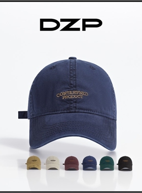 DZP简约字母刺绣棒球帽子女纯棉软顶大头鸭舌帽墨绿色情侣遮阳帽