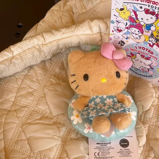 日本夏威夷黑皮泳圈哈喽kitty包包挂件书包挂饰毛绒公仔玩偶礼物