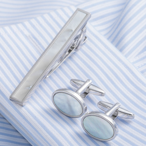酷立领带夹袖扣套装优质领夹袖钉纽扣 贝壳袖口领带夹tie clip17