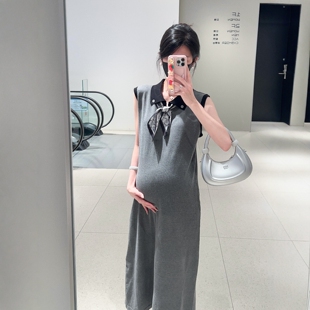 HAIDE妈咪孕妇装简约休闲宽松复古撞色高弹力polo背心针织孕妇裙