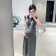HAIDE妈咪孕妇装 简约休闲宽松复古撞色高弹力polo背心针织孕妇裙