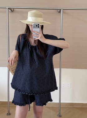 海德妈咪孕妇装夏显瘦藏肉温柔甜美产检荷叶边减龄上衣+短裤套装