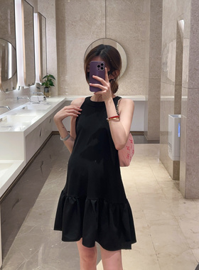 海德妈咪孕妇装2023夏黑色挂脖露肩气质显瘦乖巧甜美吊带连衣裙女