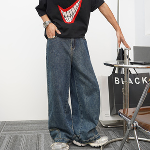 男宽松裤 牛仔裤 子潮 街头反穿解构系列baggy水洗原牛阔腿倒装 美式
