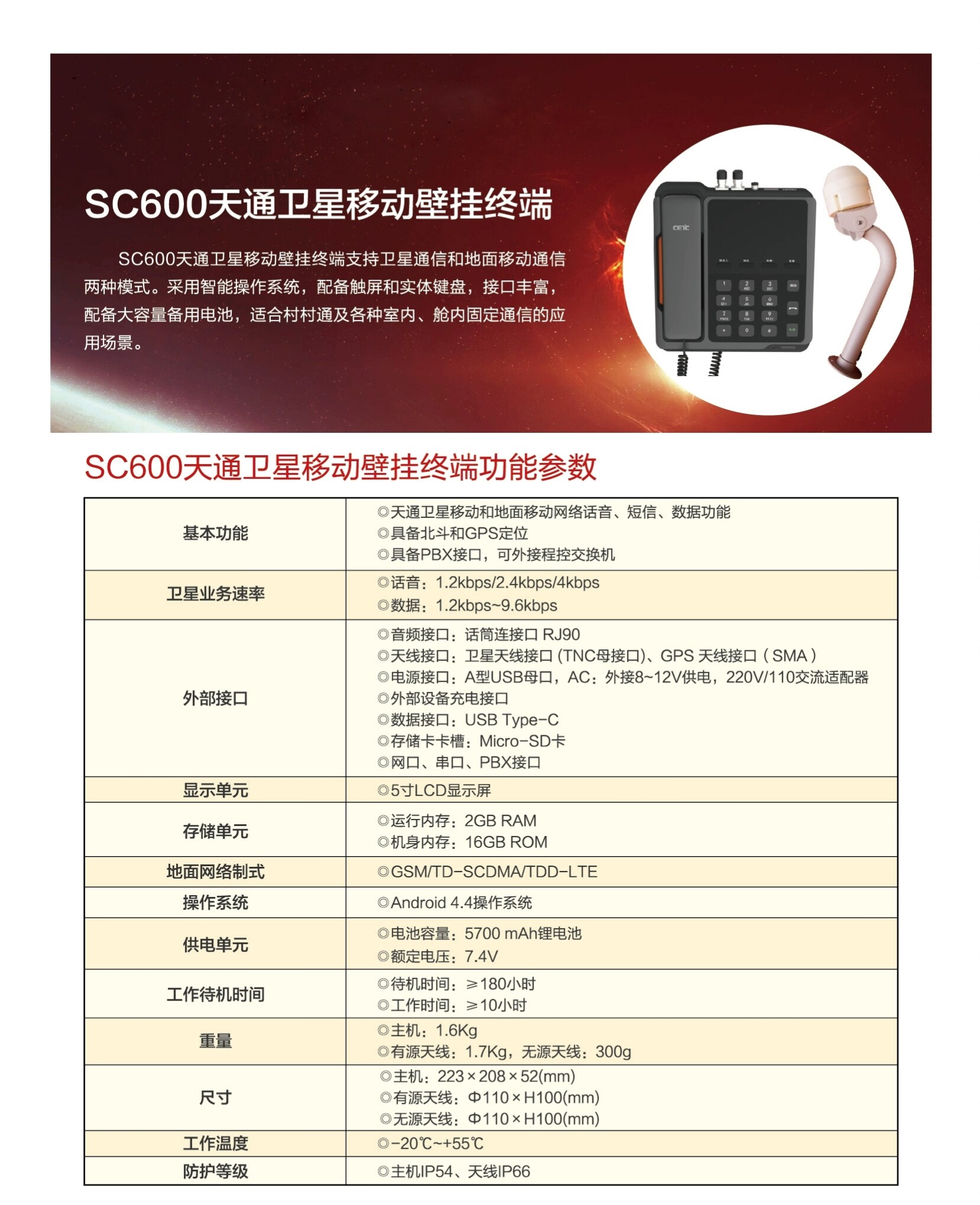 中电科SC600天通卫星壁挂终端 天通卫星电话船载室外应急通信