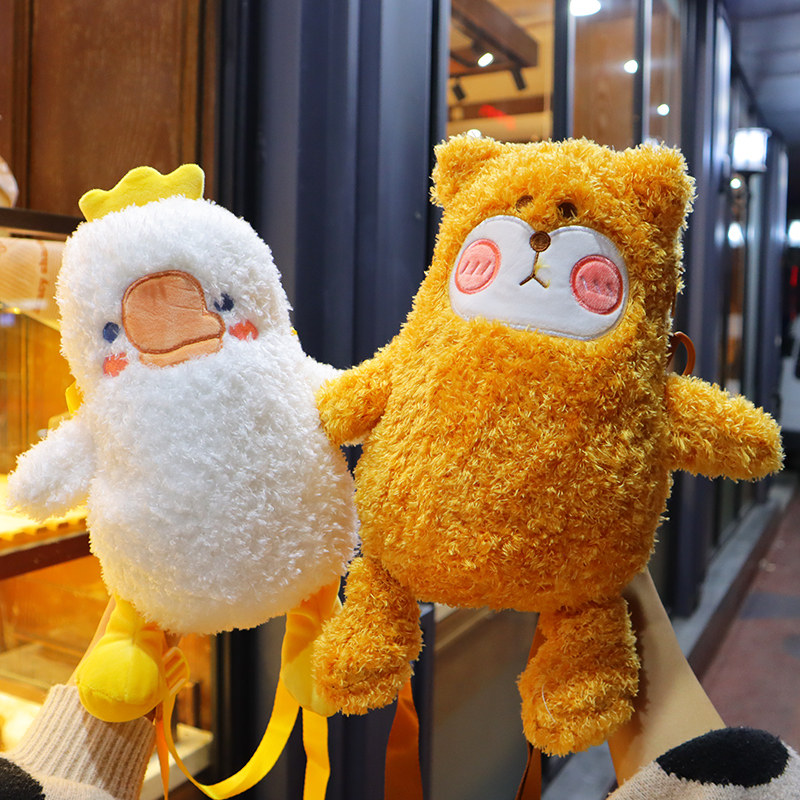 卡通毛绒水杯背包女斜挎包韩版