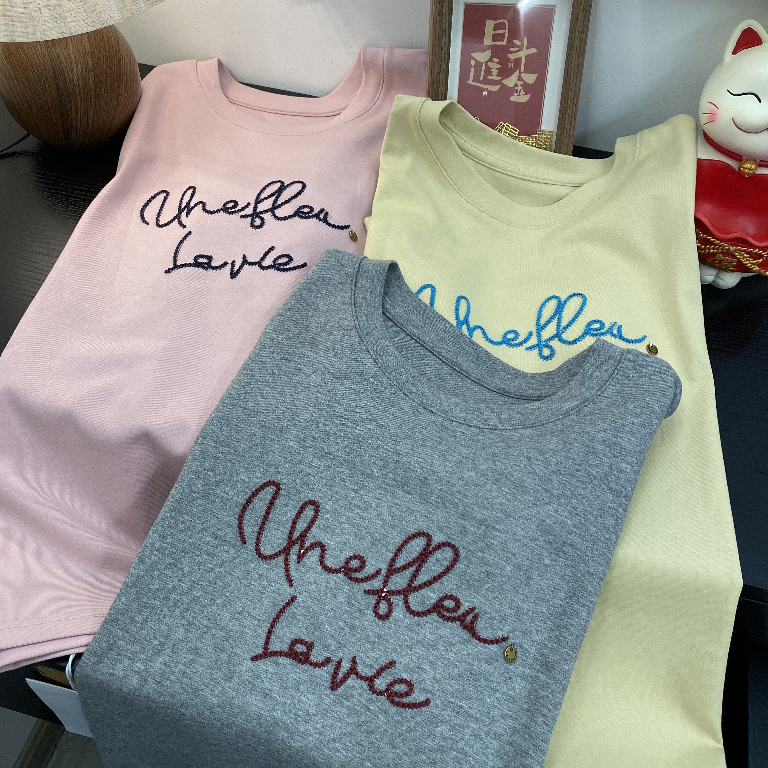 2025早秋新款正肩圆领钉珠字母刺绣宽松显瘦高品质短袖女t恤打底