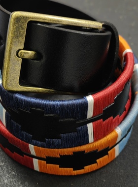 手工串线真皮，马术腰带。