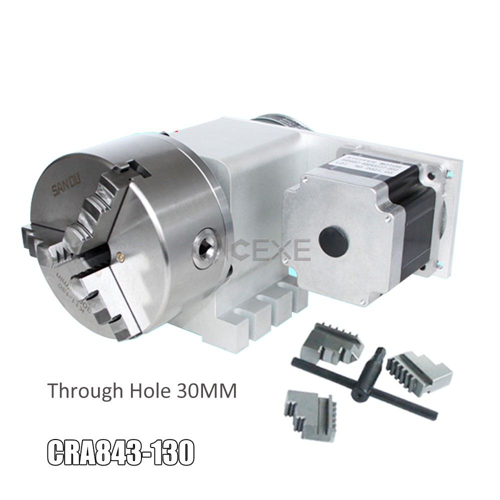 CRA843数控机床旋转轴分度头A轴中心高100MM通孔30MM 38MM卡盘130