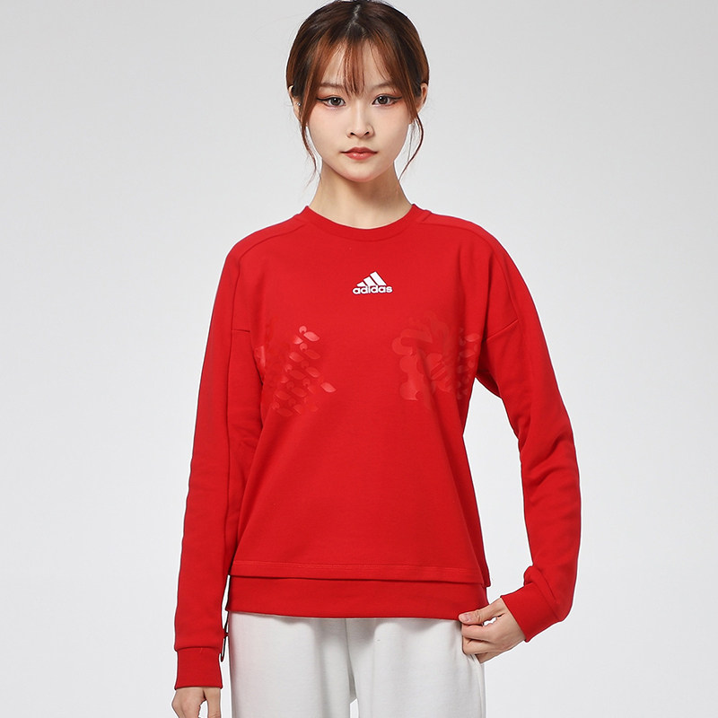 阿迪达斯卫衣女装2021牛年限定新年款运动服本命年红色外套gp0708