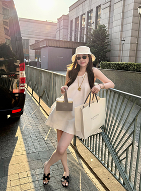 tingtings 白色背心连衣裙女夏季宽松A字蓬蓬裙气质无袖针织短裙