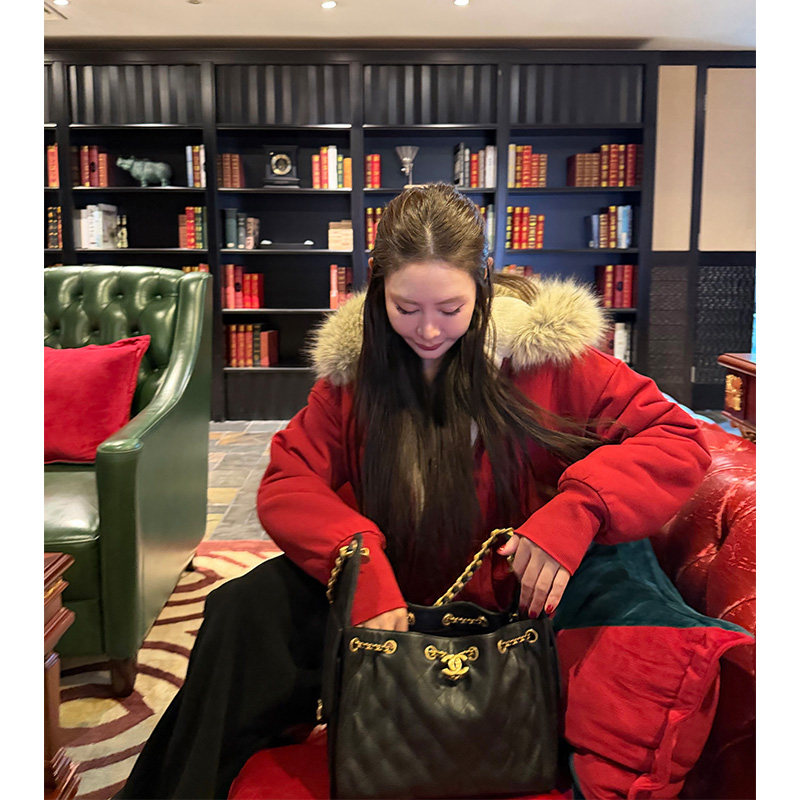 红色连帽加绒卫衣外套女毛毛上衣