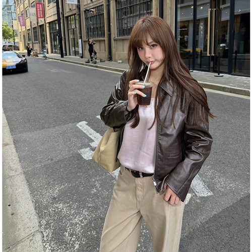 复古up皮衣外套女气质夹克上衣