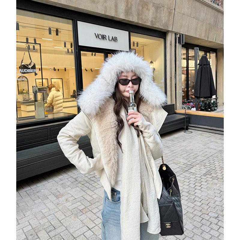 连帽毛毛外套女冬季保暖毛绒上衣