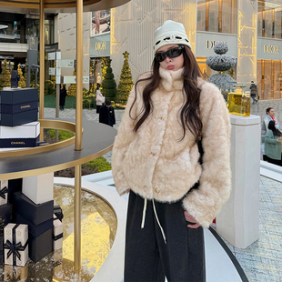 tingtings 立领环保羊羔毛皮草外套女冬季新款温柔保暖毛毛上衣