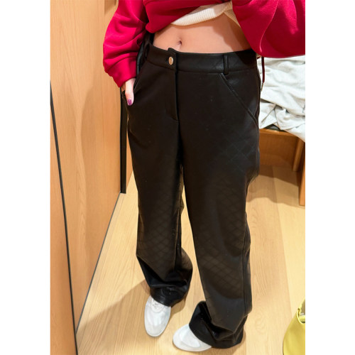 黑色加绒pu皮裤女秋冬直筒休闲裤