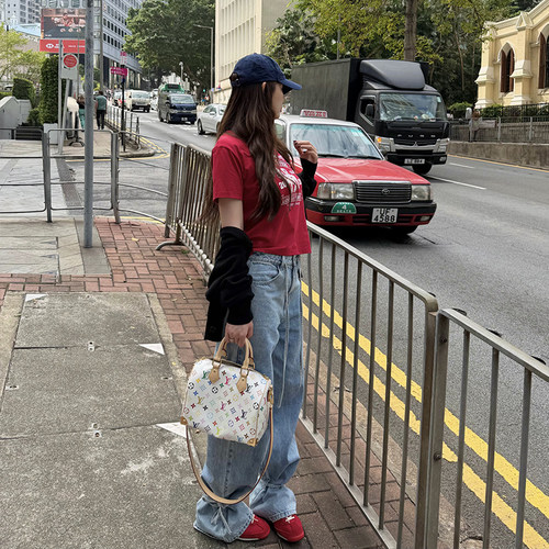 复古系带直筒牛仔裤女痞帅休闲裤