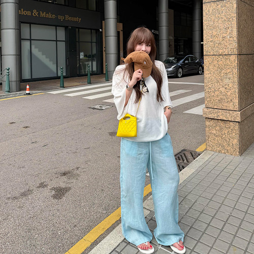 松弛感半袖针织T恤女轻薄打底衫