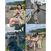 经典 卡其色韩版 显瘦风衣女秋季 tingtings 新款 宽松高级感系带外套