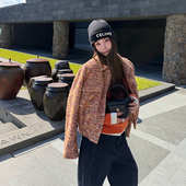 短款 tingtings 彩色粗花呢夹棉小香风外套女冬季 棉服上衣保暖棉衣