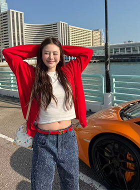 tingtings3/2PM20点【春日幻想】红色羊毛针织开衫女早春洋气上衣