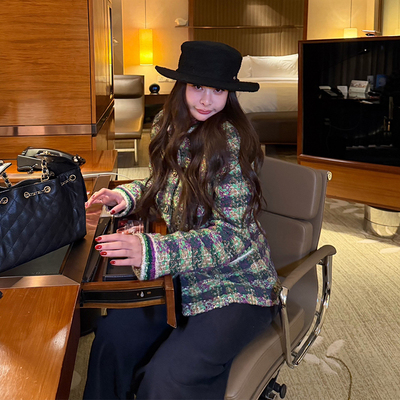 撞色立领小香风外套女冬千金上衣