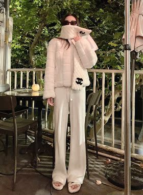 tingtings 白色直筒羊绒裤子女秋冬新款宽松针织阔腿裤垂感拖地裤