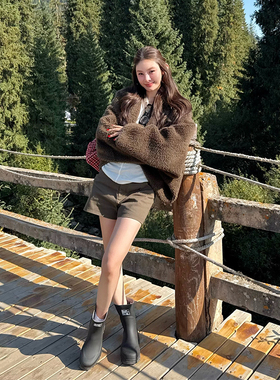 tingtings 白色落肩袖羊毛皮草女秋冬短款毛毛外套高级气质上衣