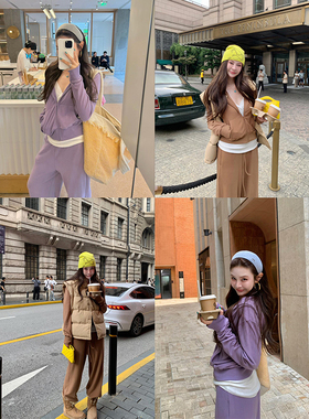 tingtings 韩系修身德绒卫衣套装女秋季运动外套休闲裤子两件套