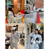 浅蓝色牛仔套装 外套宽松阔腿裤 女秋季 tingtings 新款 短款 复古长裤