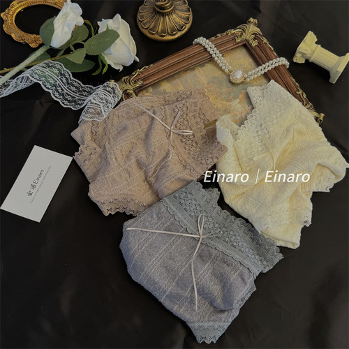 Einaro轻奢法式剖腹产伤口舒适中高腰蕾丝透气女内裤抗菌三角裤