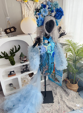 出租出售新款女童模特走秀个性礼服亚特兰蒂斯人鱼公主蓝色拖尾纱