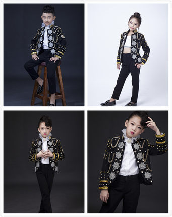 出租出售新款男童女童潮童个性西服套装黑色模特服礼服走秀B306