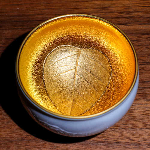 蔡志强金油滴建盏铁胎茶杯陶瓷手绘雪景主人杯彩金木叶盏非遗茶盏