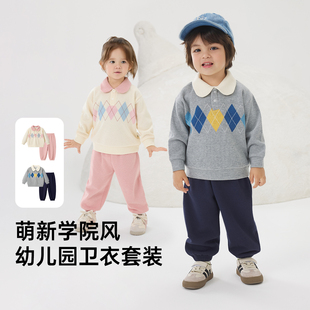 威尔贝鲁宝宝套装男童春秋2026新款学院风POLP衫翻领儿童衣服秋装